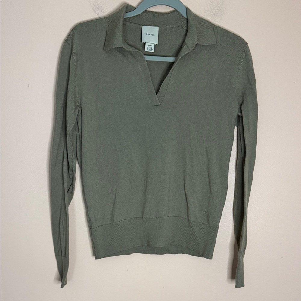 Calvin Klein Tan Collared V-Neck Sweater